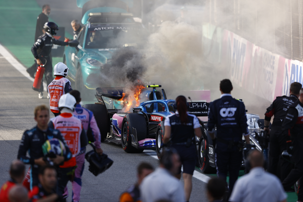 Video: Near the end of the Brazil Sprint, Ocon’s car catches fire